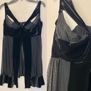 Cacqiue Sexy Fairy Goth mesh black velvet Babydoll Chemise Lingerie Dress 44DD